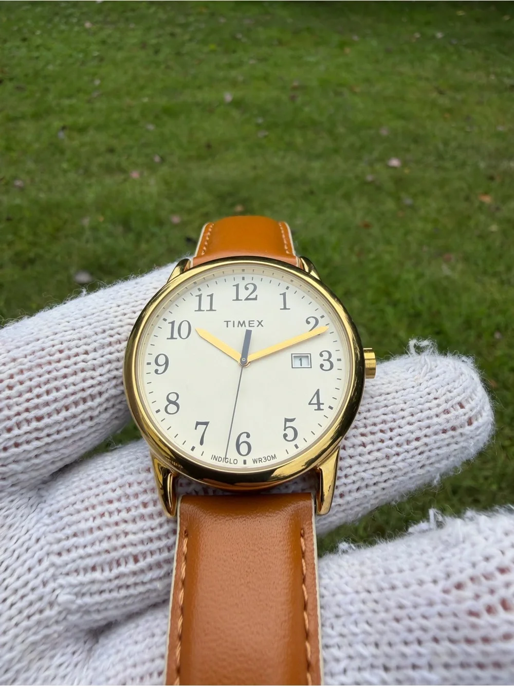 Timex Easy Reader 38mm Watch Gold Tone Case Cream Dial Brown Leather TW2R62700